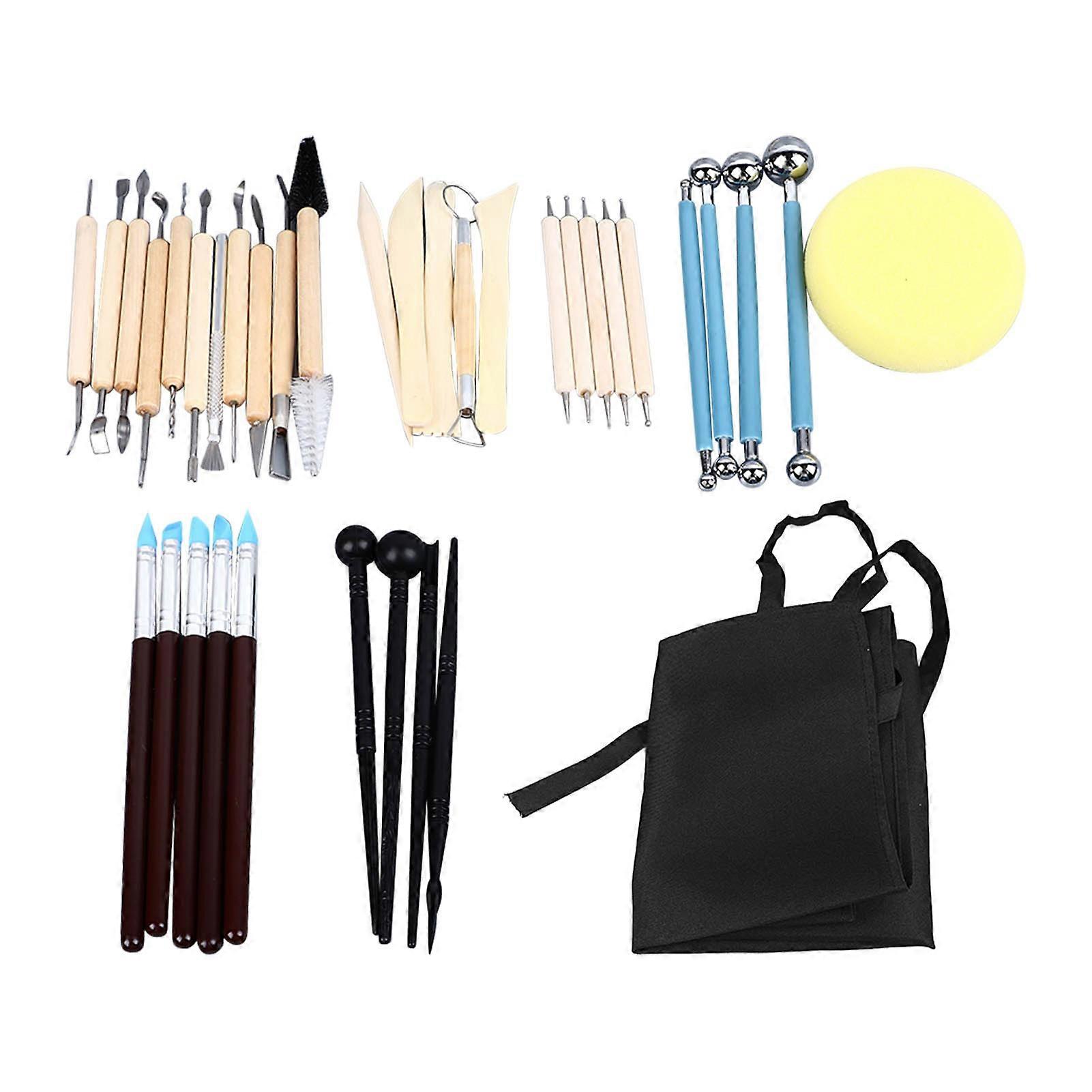 36PCS Polymer Clay Tools Kit Professional Pottery Clay Sculpting Tools with Apron for Carving Drawing Dotting