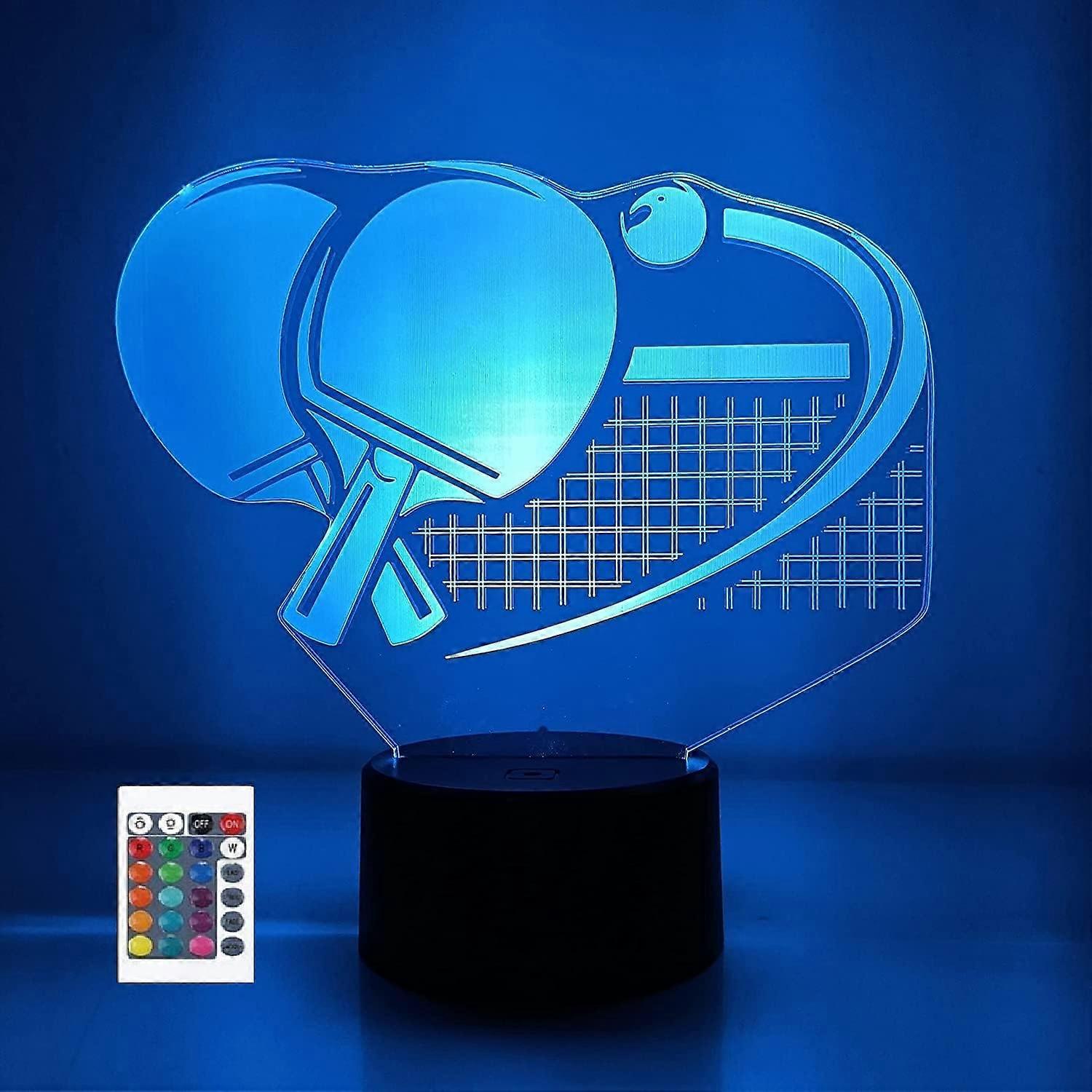 Xcy 3D Ping Pong Paddle Remote Control 16 Color Night Lights Illusion Acrylic LED Table Bedside Lamp