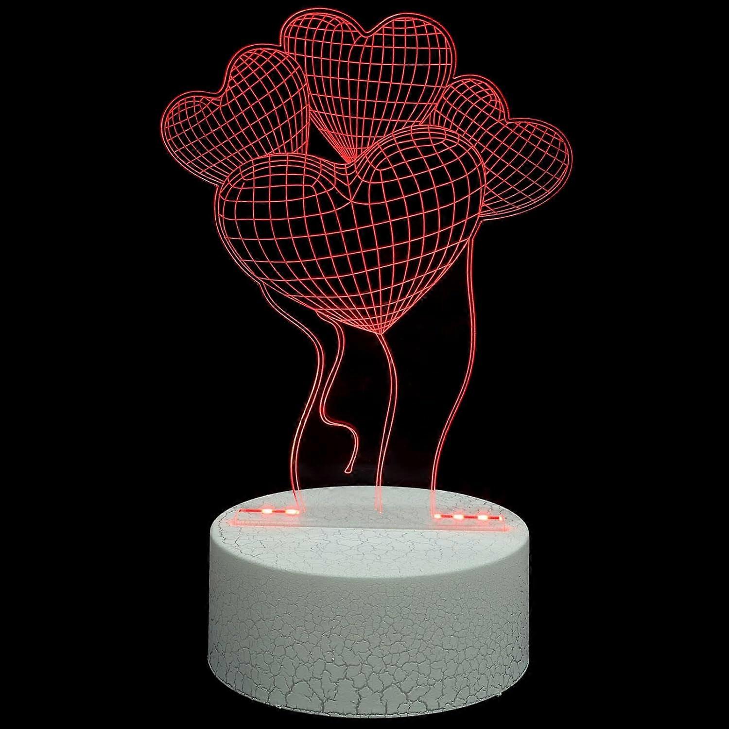 XYC Heart Lamp 3D Illusion Lamp 4 Love Heart Balloon Updated 16colors Night Light for Kid Touch Sensor Remote Control USB Battery Power
