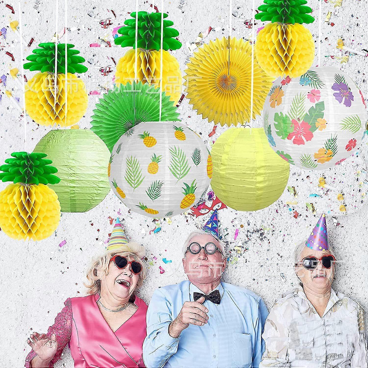 Paper Lantern, Set Of 11, Hawaiian Themed Pineapple Honeycomb Party, Birthday Decorations