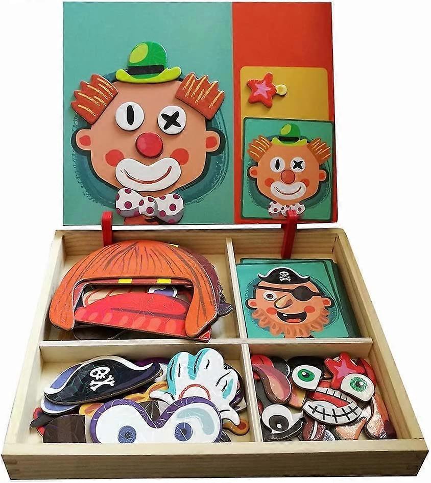 木製の磁気ジグソーパズルおもちゃ、幼児クラフトおもちゃ教育旅行パズルゲーム両面描画イーゼル男の子と女の子用