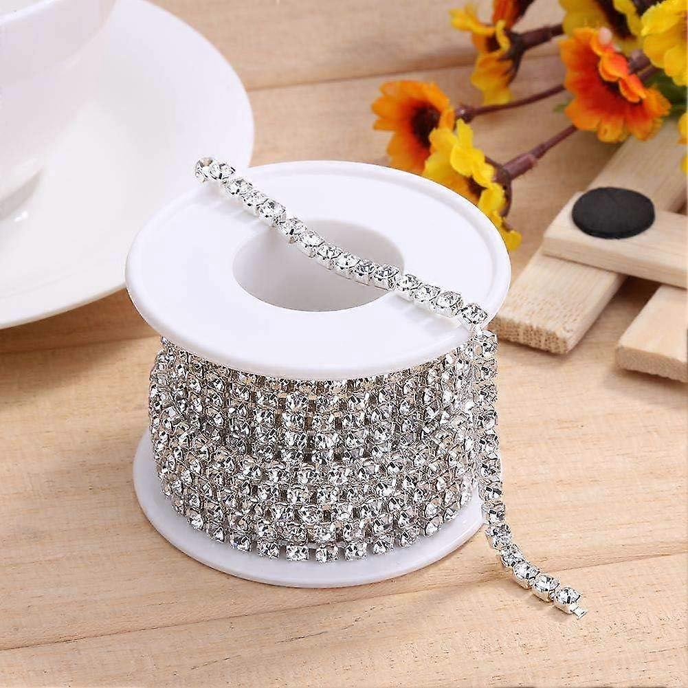 1 Roll 10 Yards Rhinestone Trim Crystal Cup Chain in Silver Setting Casing Clear