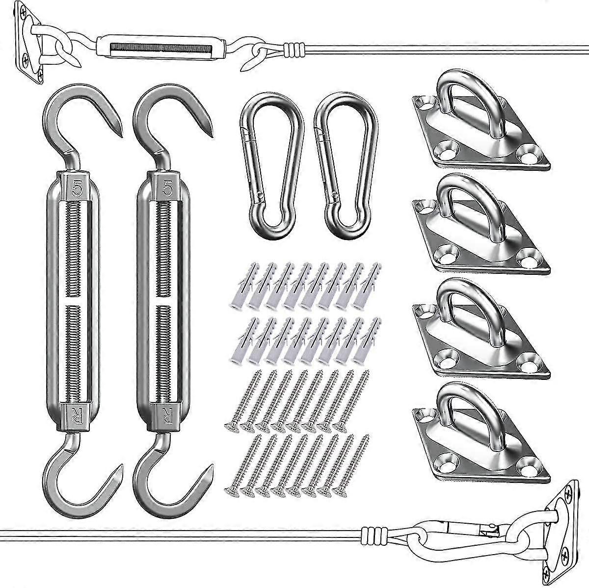 Sun Shade Sail Fixing Kit - Sail Shade Hardware Kit 304 Stainless Steel, Sun Shade Sail Hardware Kit For Garden Rectangle/square, Heavy Duty Sun Sail