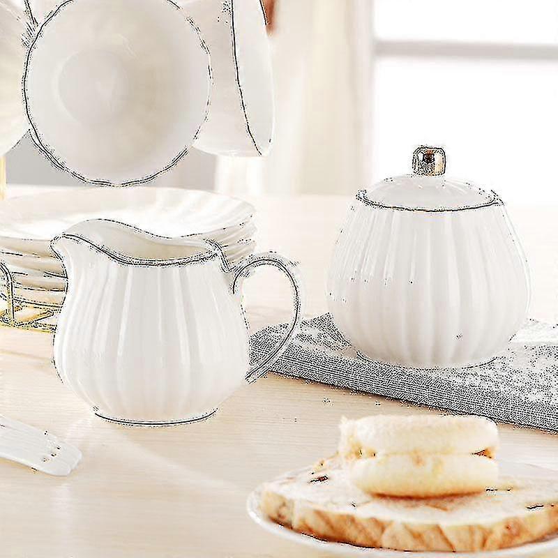 الكلاسيكية النمط الأوروبي الأبيض الخزف وعاء السكر والأواني كريمر تعيين الحليب إبريق مقهى Coffeeware
