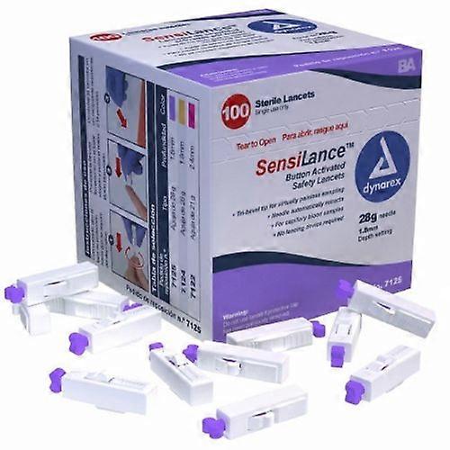Dynarex Lancet SensiLance Safety Lancet Needle 1.8 mm Depth 28 Gauge Push Button Activated ,Box Of 100
