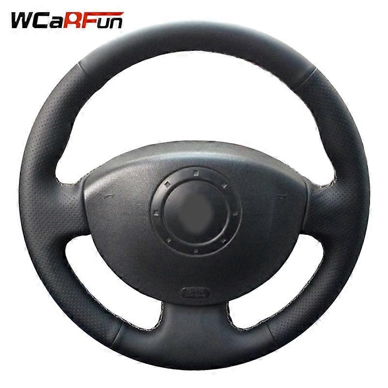 WCaRFun Hand-Stitched Black Leather Car Steering Wheel Cover for Renault Megane 2 2003-2008 Kangoo 2008 Scenic 2 2003-2009