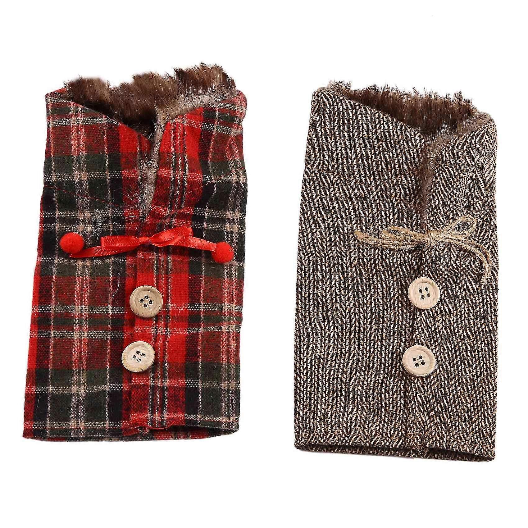 2pcs Christmas Sweater Wine Bottle Cover, Newest Collar And Button Coat Design Wine Bottle Sweater