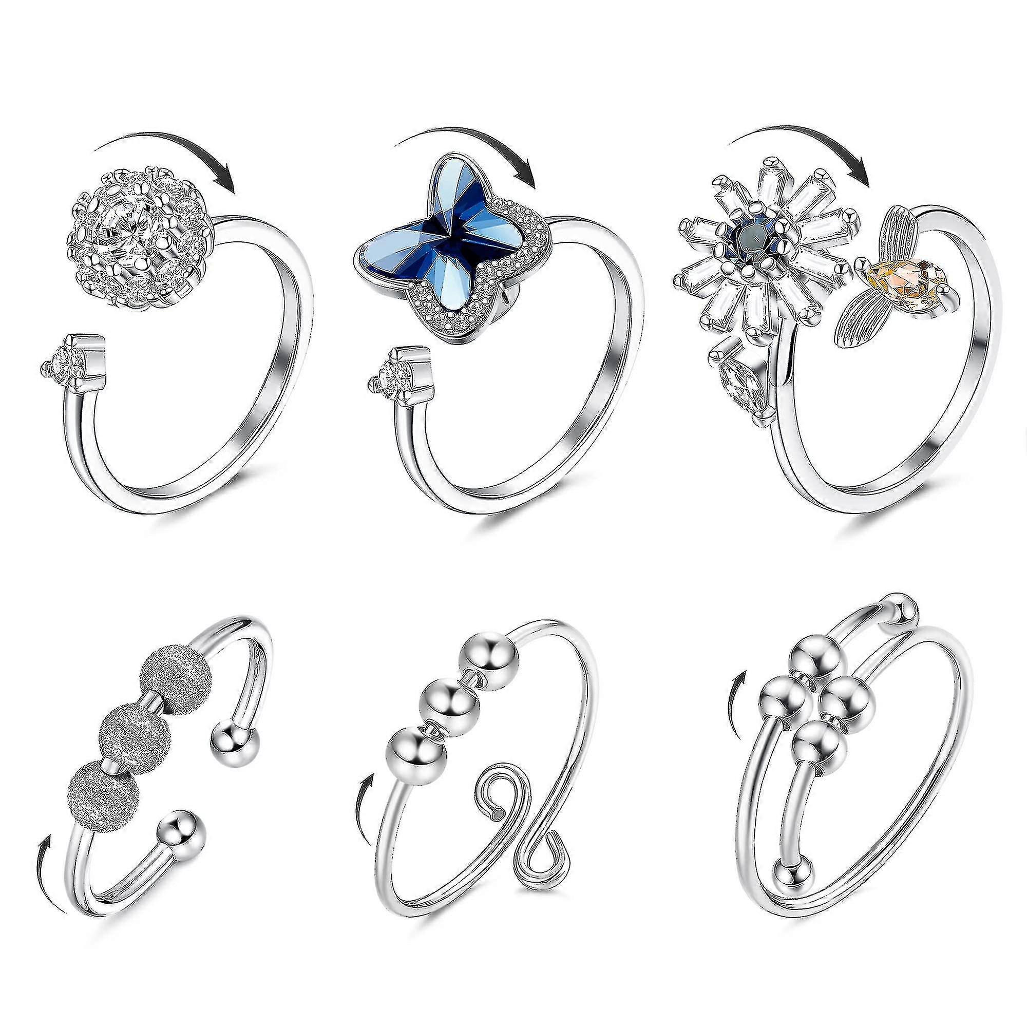 6 Anxiety Ring Women'S Adjustable Split Ring Set Rotating Ring Ring Suitable For Anxiety