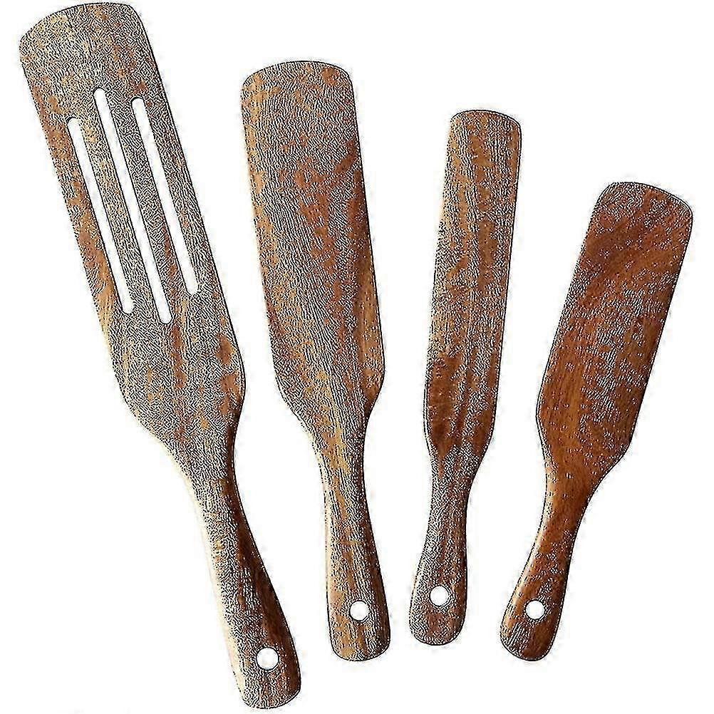 Wooden Spurtle Kitchen Utensils 5 Piece Spurtle Set Natural Teak Kitchen Tool Wooden Spoons For Cooking Stirring Mixing Serving Slotted Spurtles Kitch