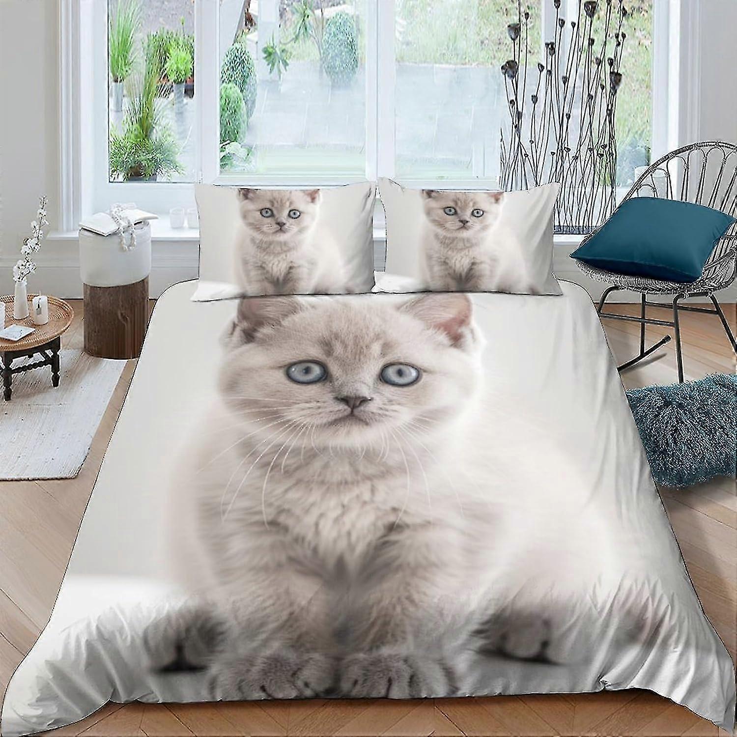 o4730 Sengetøy Britisk korthår dynetrekk dynetrekk for tenåringer og voksne 3D-utskrift søte dyr dynetrekk med putevar myk mikrofib