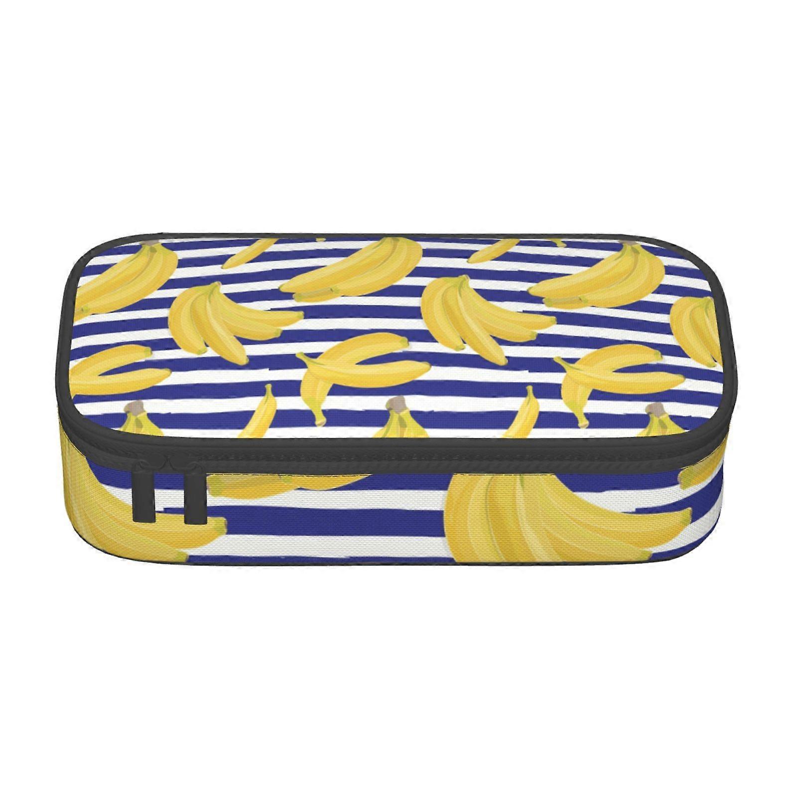 الموز على خطوط زرقاء نمط مقلمة حقيبة كبيرة السعة قلم رصاص حقيبة ماكياج اللوازم المكتبية القرطاسية صندوق قلم رصاص مع سحاب
