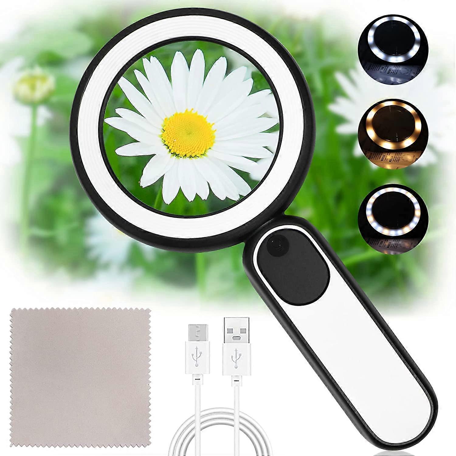 10X Magnifying Magnifier, 21 LED USB Rechargeable Illuminated Reading Magnifier with 3 Modes for Elderly Children Reading, Jewelry, Seniors, Visually 