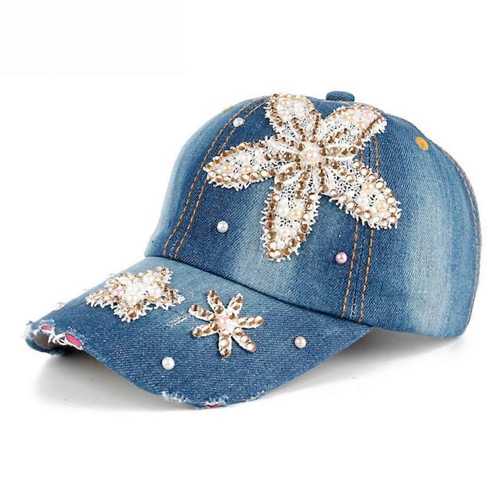 Diamond Lace Flower Cotton Denim Baseball Cap