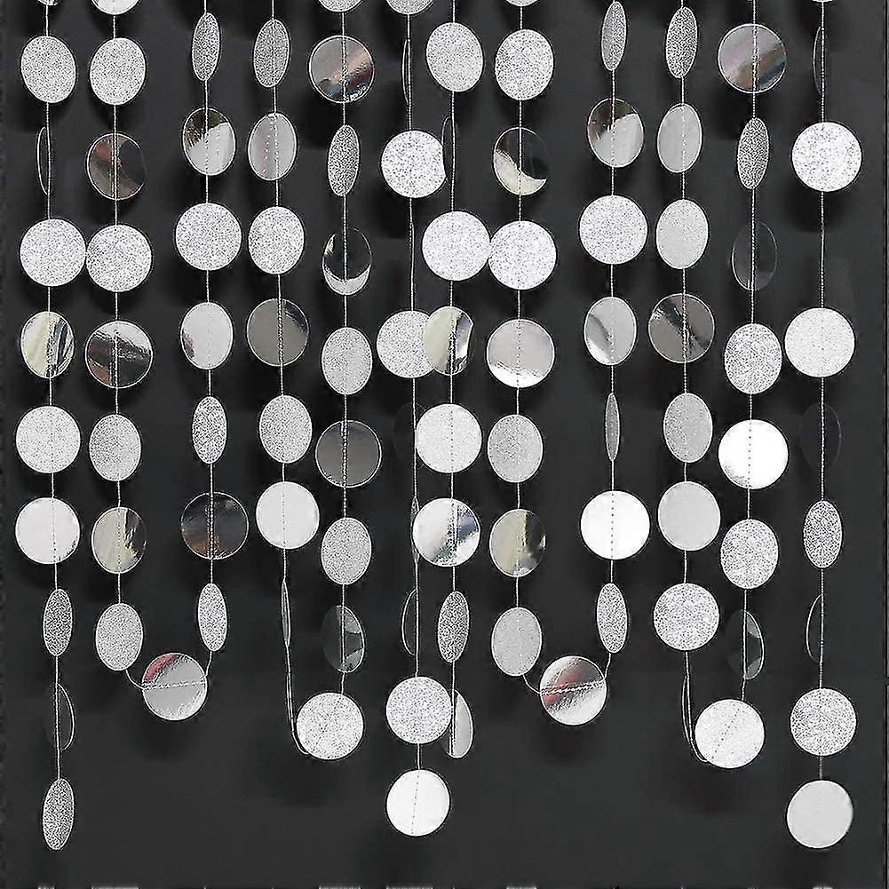 Glitter Silver Circle Dots Garland Hanging Polk Dot Streamer Party Decoration String Banner