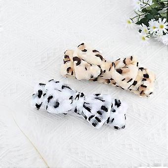 2 Pack Yellow Leopard Fleece Elastic Knot Hair Bands for Makeup, Shower, Spa, Massage, Yoga and Sports