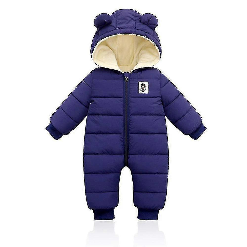 Baby Winter Jumpsuit Con Cappuccio, Romper Snowsuit Boys Girls Long Sleeve Jumpsuit Warm Outfits Gift (blu navy, 66cm) 80cm
