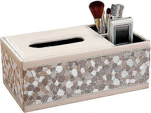 (Silver stone) Three-compartment remote control tissue box storage box, multi-functional tissue box