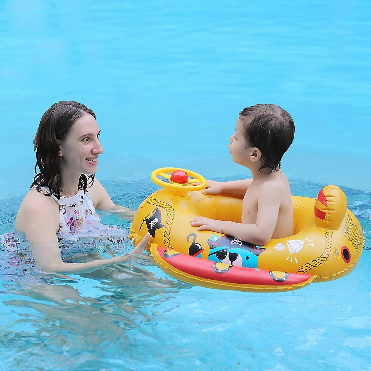 Barco flutuante com assento de natação inflável para bebês com brinquedos de passeio na piscina do assento de segurança