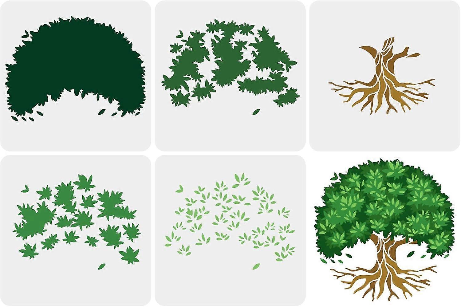 5PCS Layered Tree of Life Stencil 30x30cm PET Hollow Out Tree Painting Stencils Reusable Tree Trunk Tree Leaves Stencil Template for Painting on Wood