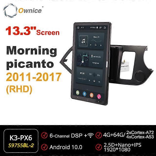Tesla Style 13.3 inch PX6 Android 10 Car DVD Player Auto Rotatable Navigation GPS Stereo Radio For Kia Morning Picanto 2011-2017