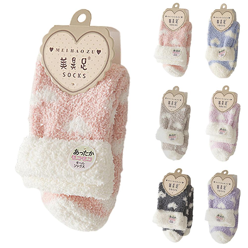 Kadın Kalp Baskılı Kabarık Yatak Çorap Kış Yumuşak Sıcak Salon Terlik Polar Çorap