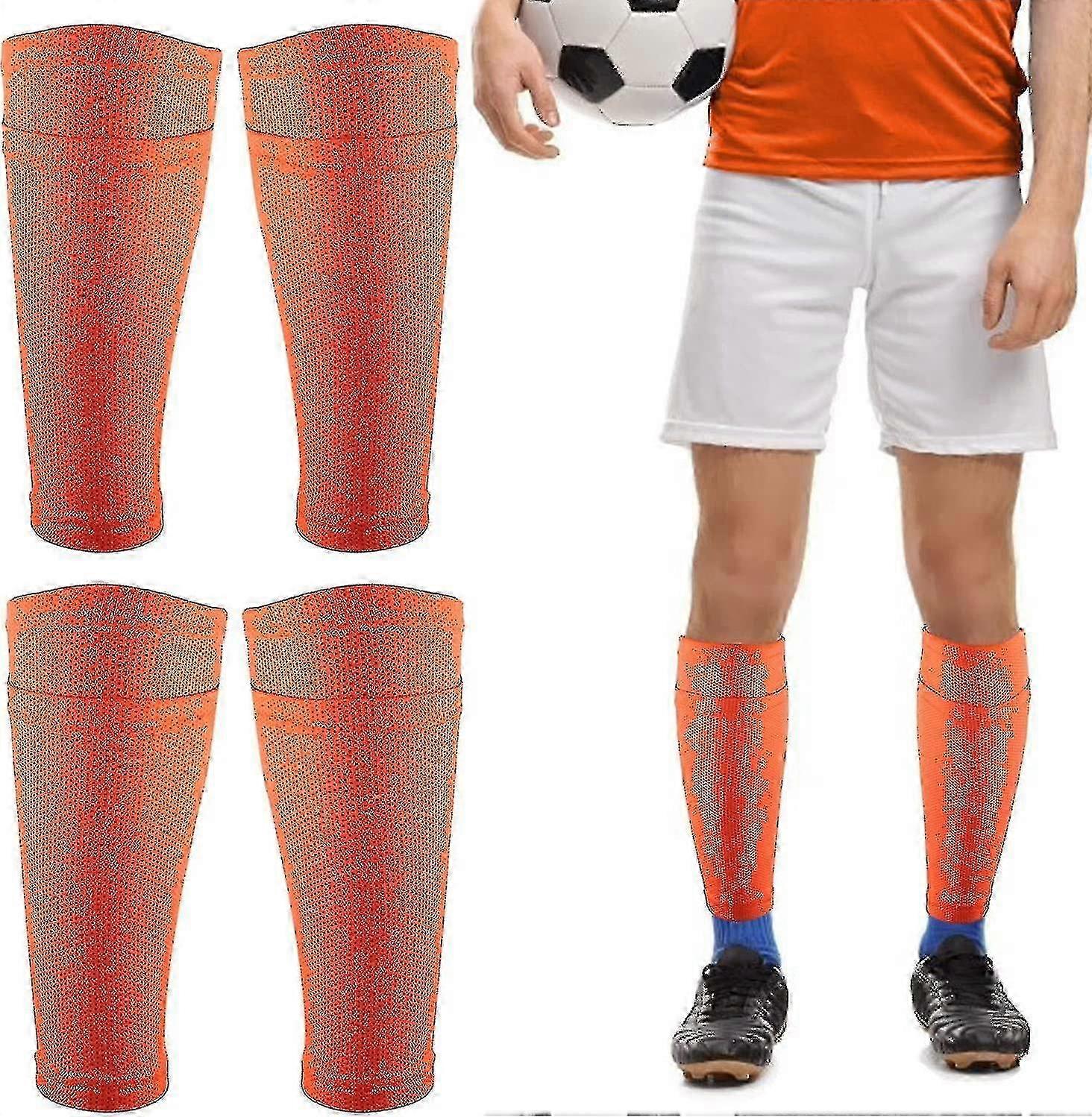 2 Pairs Breathable Soccer Shin Guard Sleeves With Pocket,orange,s For Children