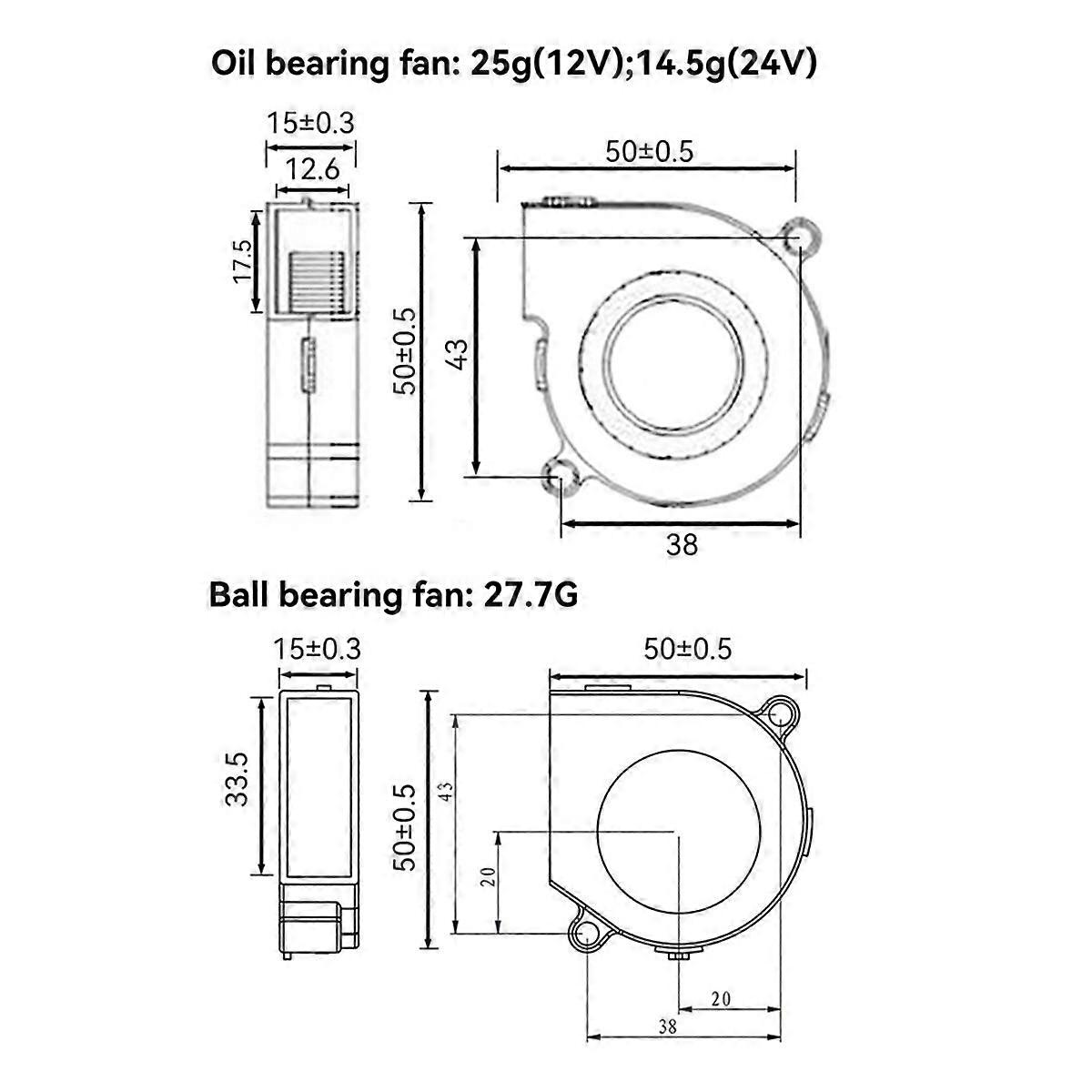 3D Printer Cooling Fan 12V, 5015 Turbo Blower, 2-Pin Connector High Rotational Speed Low Noise Cooler