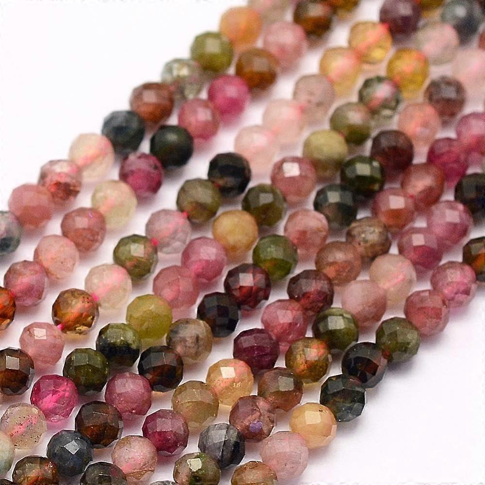 Natural Tourmaline Beads Strands Faceted Round 3mm Hole: 0.5mm About 132pcs/strand 15.5 inch(39.5cm)