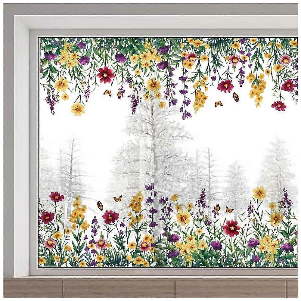 1pc PVC Window Static Stickers Rectangle Shape for Window Decoration Flower 380x1160mm
