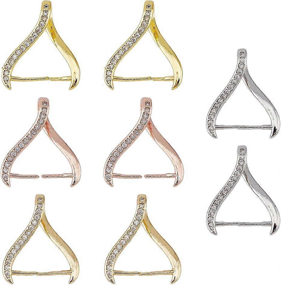 8Pcs 4 Colors Pendant Clasps Cubic Zirconia Pinch Bails Brass Ice Pick Pinch Clasps Bead Charm Connector Filigree Rack Plating Jewelry Clasps for Jewe