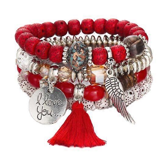 4Pcs/Set Bead Bracelets Bohemian Style Stackable Multi-layer Modern Nice-looking Charm Bracelet for Women