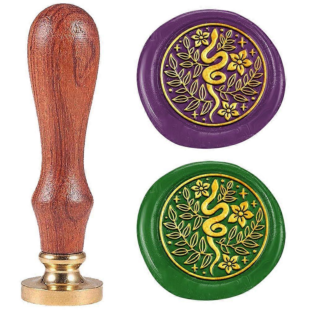 1" Leaf Snake Wax Seal Stamp Retro Sealing Stamps Removable Brass Head with Wooden Handle Novelty Seal Stamp Sealing Wax for Envelope Greeting Card Gi