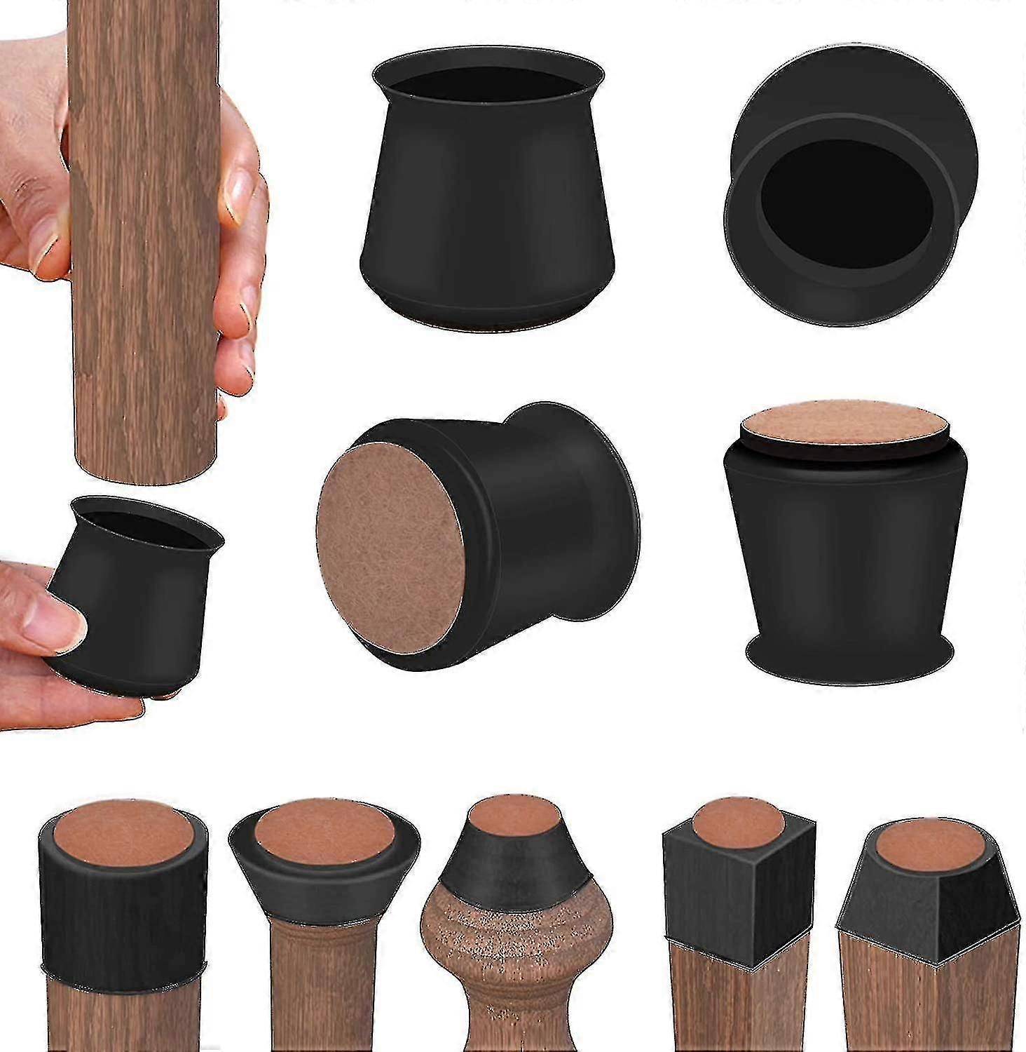 16 Pack Silicone Chair Leg Floor Protectors With Felt Prevent Scratches And Reduce Noise