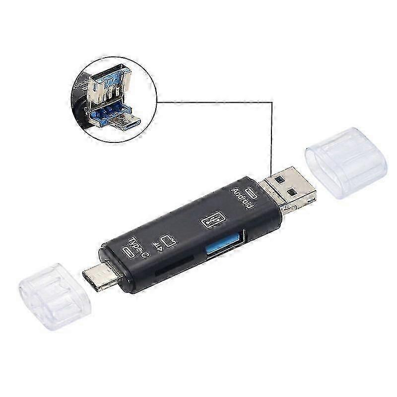Type C&amp;microusb &amp;usb 5 In 1 High-speed Universal Otg Tf Card Reader Microsd Adapter For Android Phone Computer Extension Headers