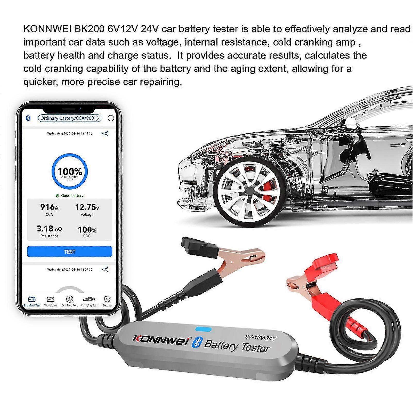 Konnwei Bk200 Car Bluetooth Battery Tester Car Lead-acid Battery Internal Resistance Tester Internal Resistance Tester Analyzer Black