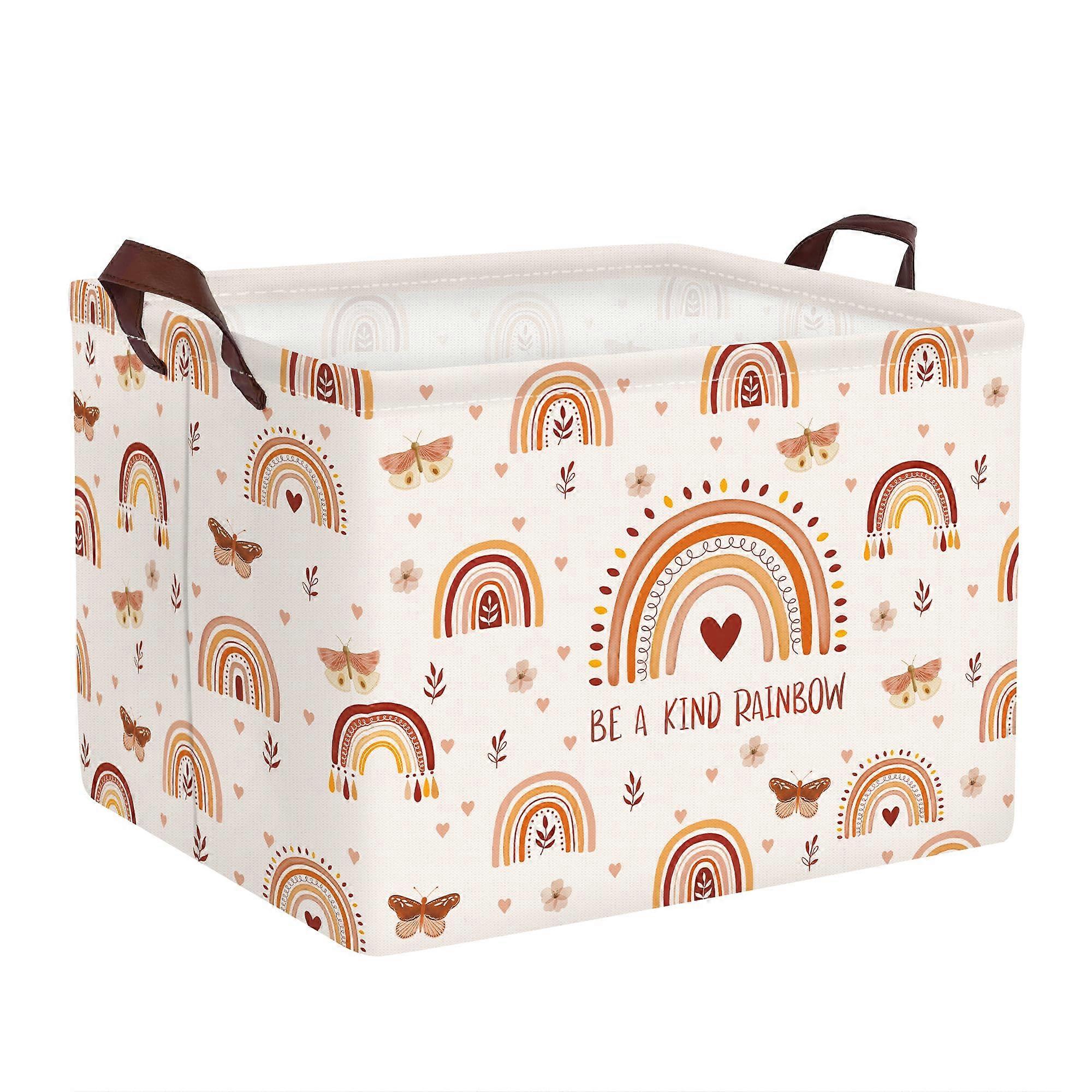 Boho Rainbow Toy Basket for Nursery Organization, Handmade Cotton Storage Bin, 15x15 Inches