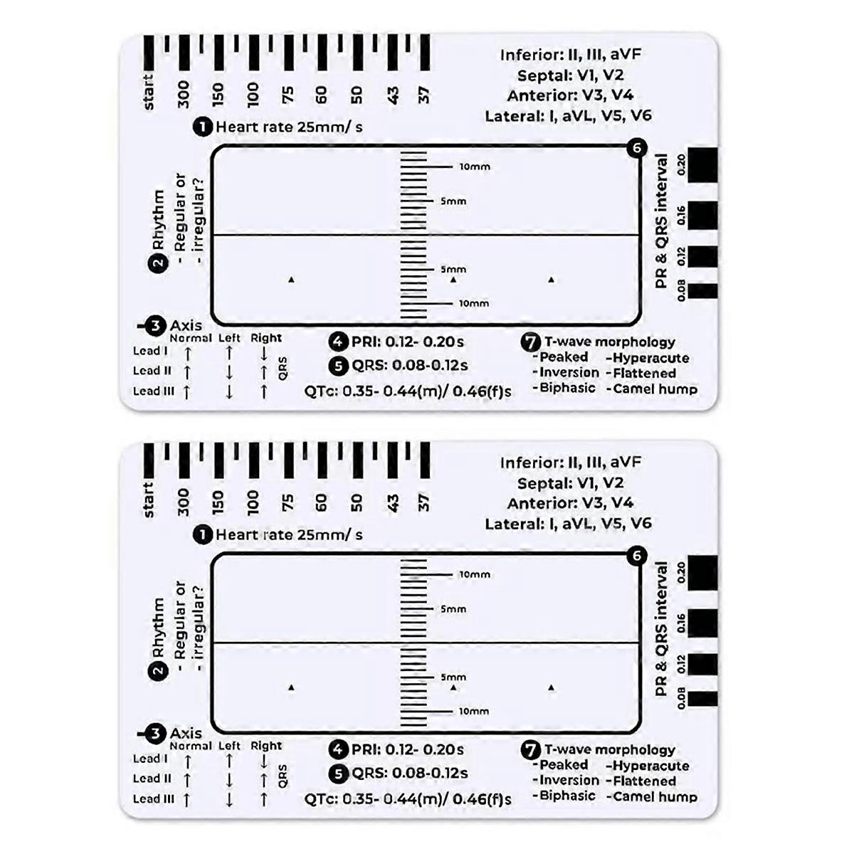 2pcs ECG 7 Step Ruler,ECG 7 Step Ruler for ECG/EKG Interpretation,ECG Reference Guide Ruler,EKG Calipers Measuring Tool