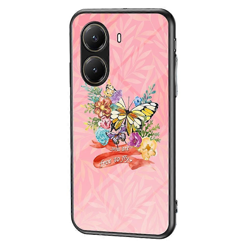 For Xiaomi Poco X7 Pro 5G Case Butterfly Pattern TPU+Tempered Glass Protective Phone Cover