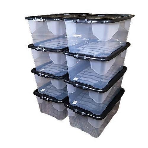 8 X 42l Clear Storage Box With Black Lid, Stackable And Nestable Design Storage Solution