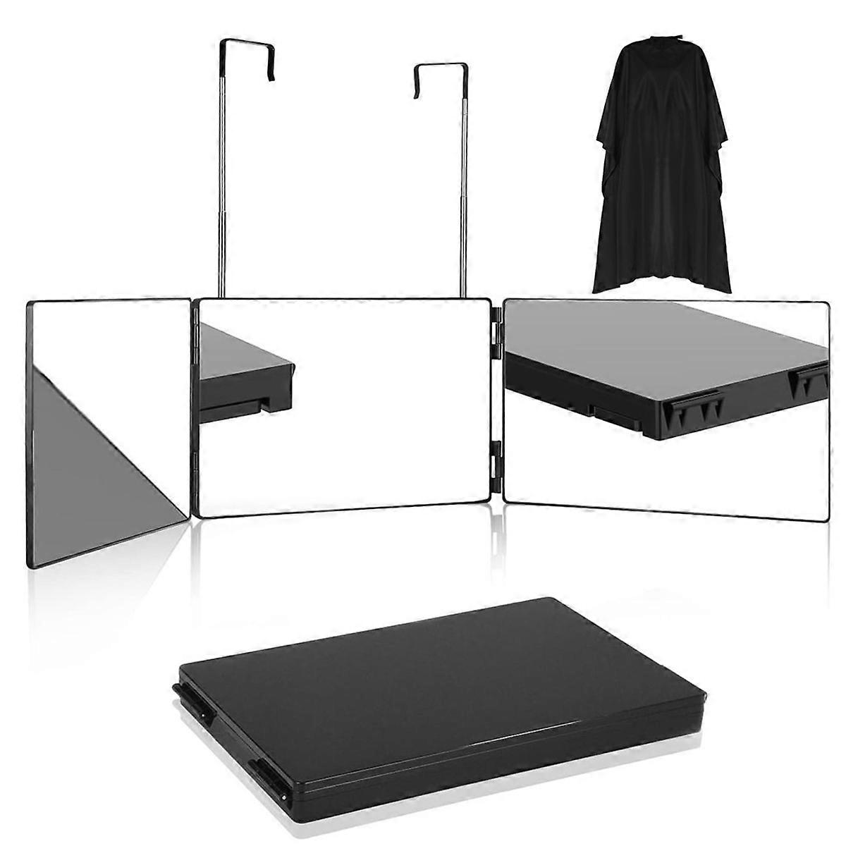 Specchio a 360 gradi con luce, specchio a 3 vie, specchio dimmerabile a tre colori, specchio da barba a LED, specchio cosmetico, gancio telescopico regolabile in altezza
