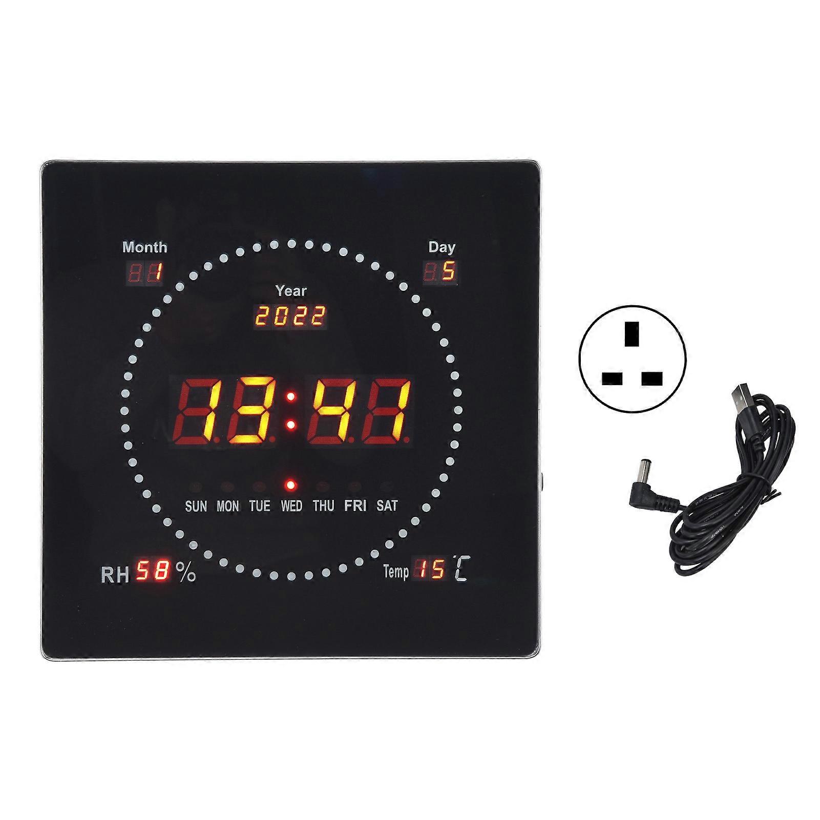 "Large Digital Wall Desk Alarm Clock with Calendar and UK Plug, 100-240V Compatible, Household Hanging Clock"