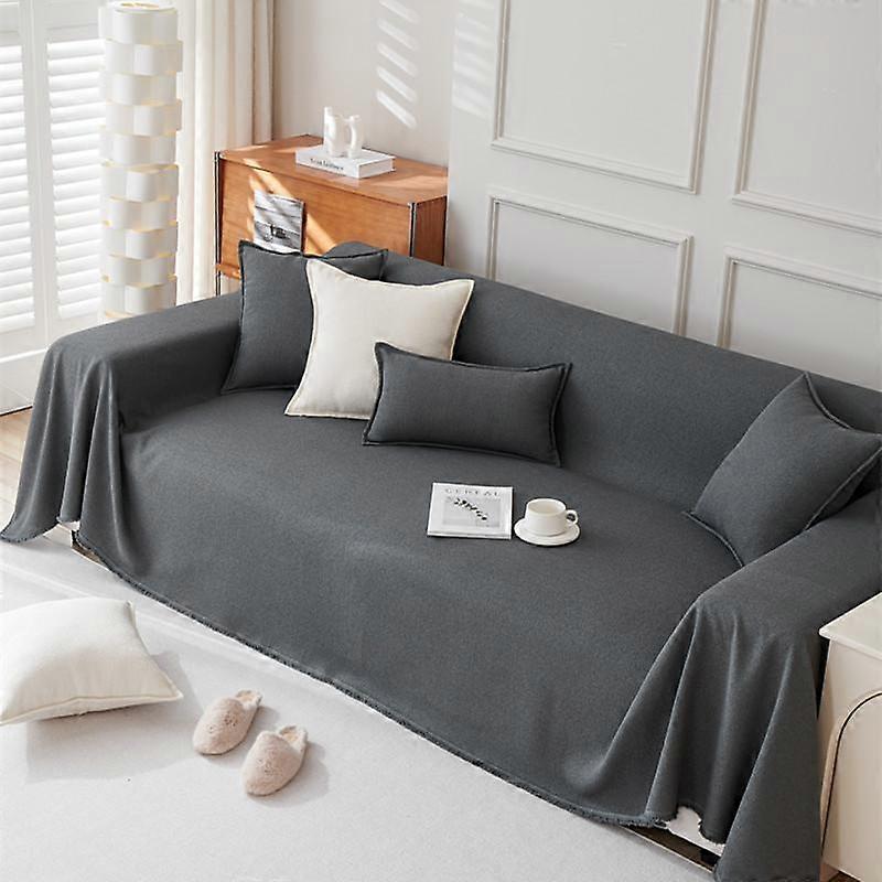 Teddy Velvet Waterproof Couch Towel Four Season Universal Anti Slip Sofa Dust Cover Solid Color Scratch Resistant fringe Blanket