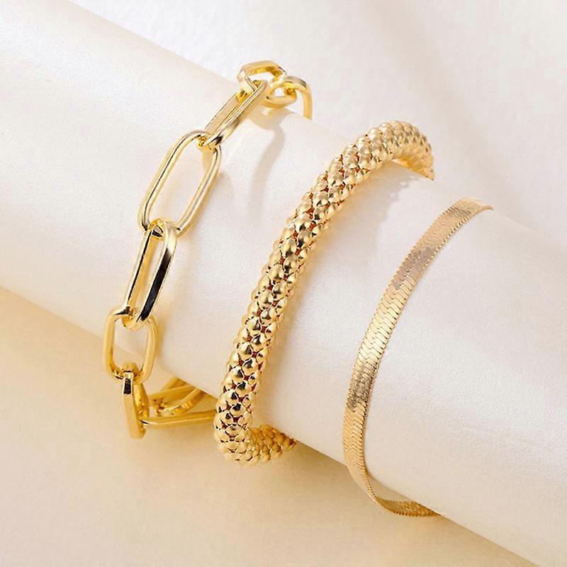 IF ME 3PCS/Set Fashion Thick Chain Link Bracelets Bangles For Women Vintage Snake Chain Gold Silver Color Bracelets Set Punk Jewelry