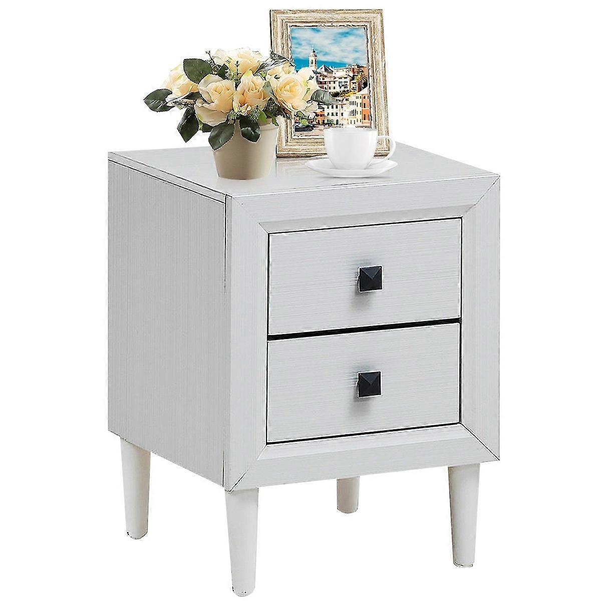 Wooden Bedside Table with 2 Drawers Coffee Table Modern Coffee Table White