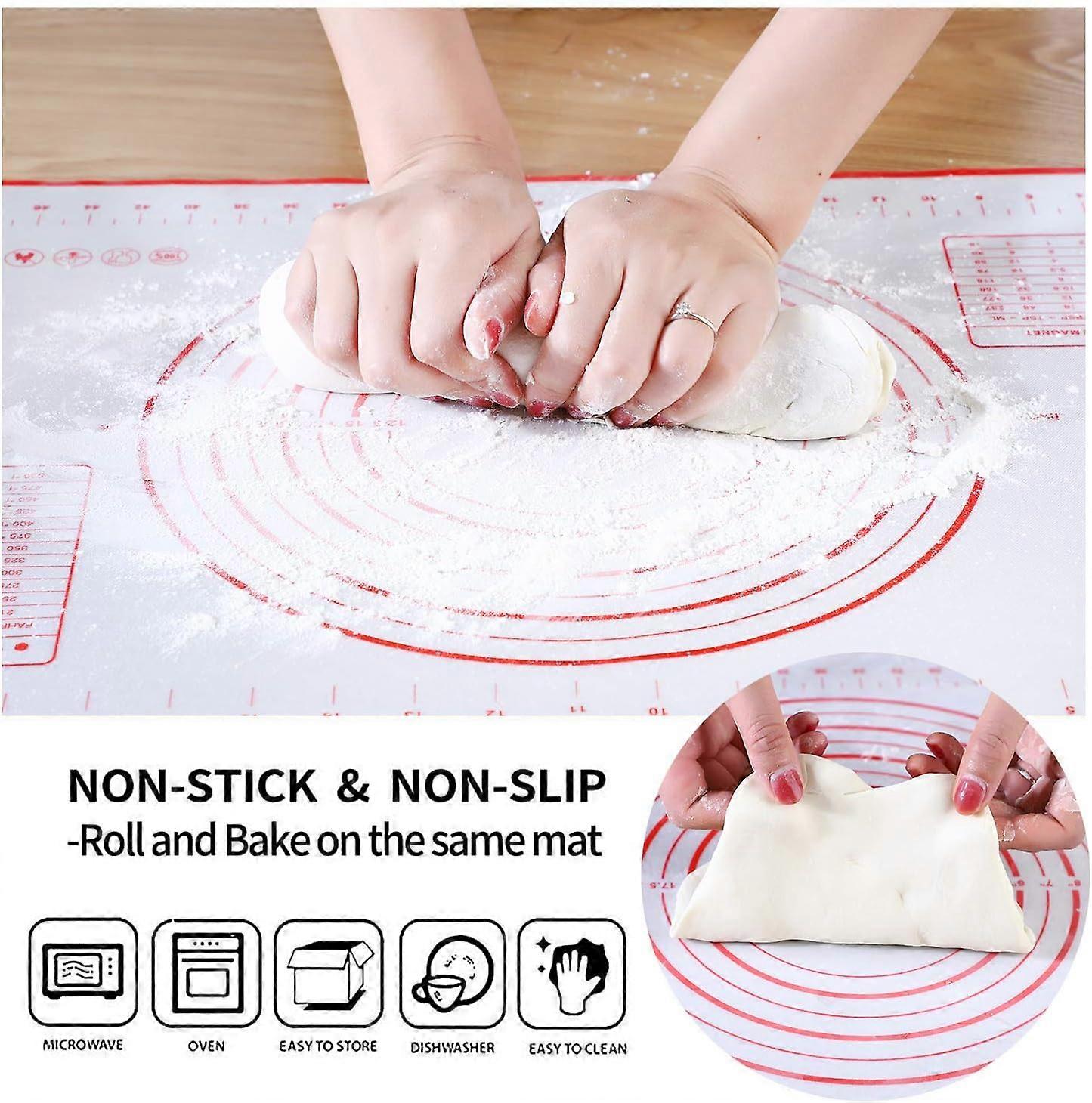 Large 60x40cm Silicone Baking Mat, Silicone Mat Baking Mat, Non-Slip, Non-Stick Coated Baking Mat with Measurement, for Fondant Pastry Pizza (Red)