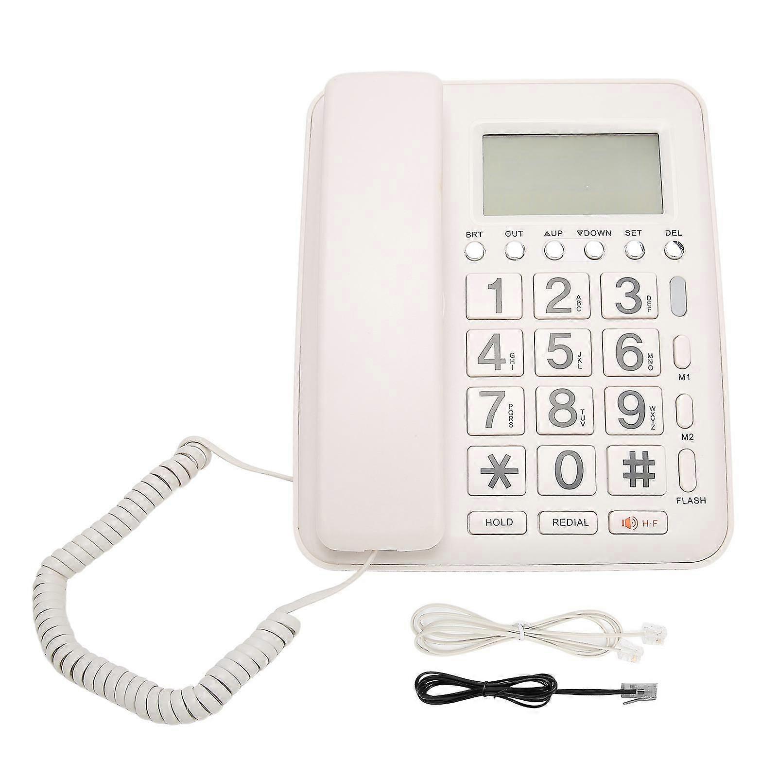 Corded Landline Telephone with Caller ID, Hands-Free Calling, and Vertical Design - US Plug & UK Plug Options (White)