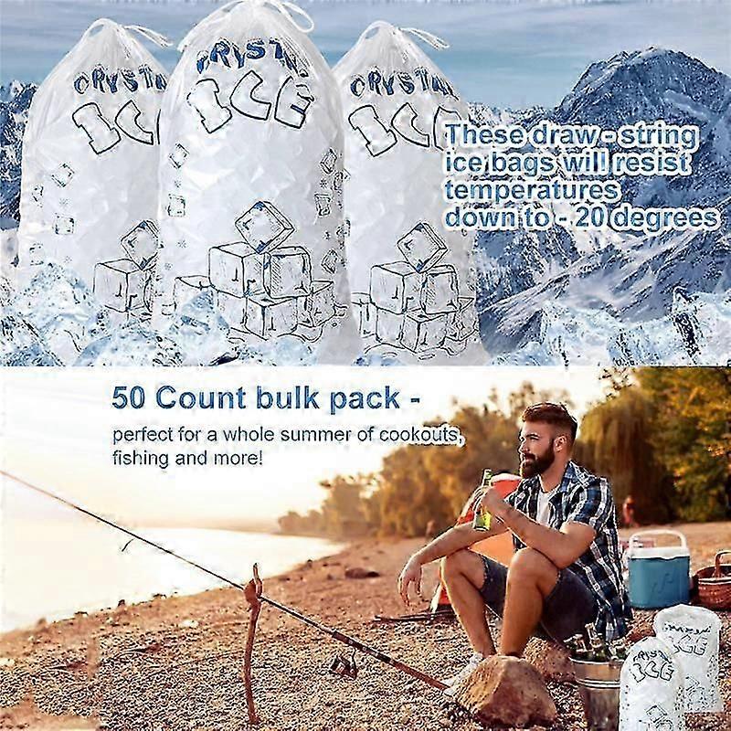 Ice Bags 8 Lb with Drawstring, 100 Count Ice Bags for Ice Machine, Heavy-Duty Reusable Ice Cube Bags JN