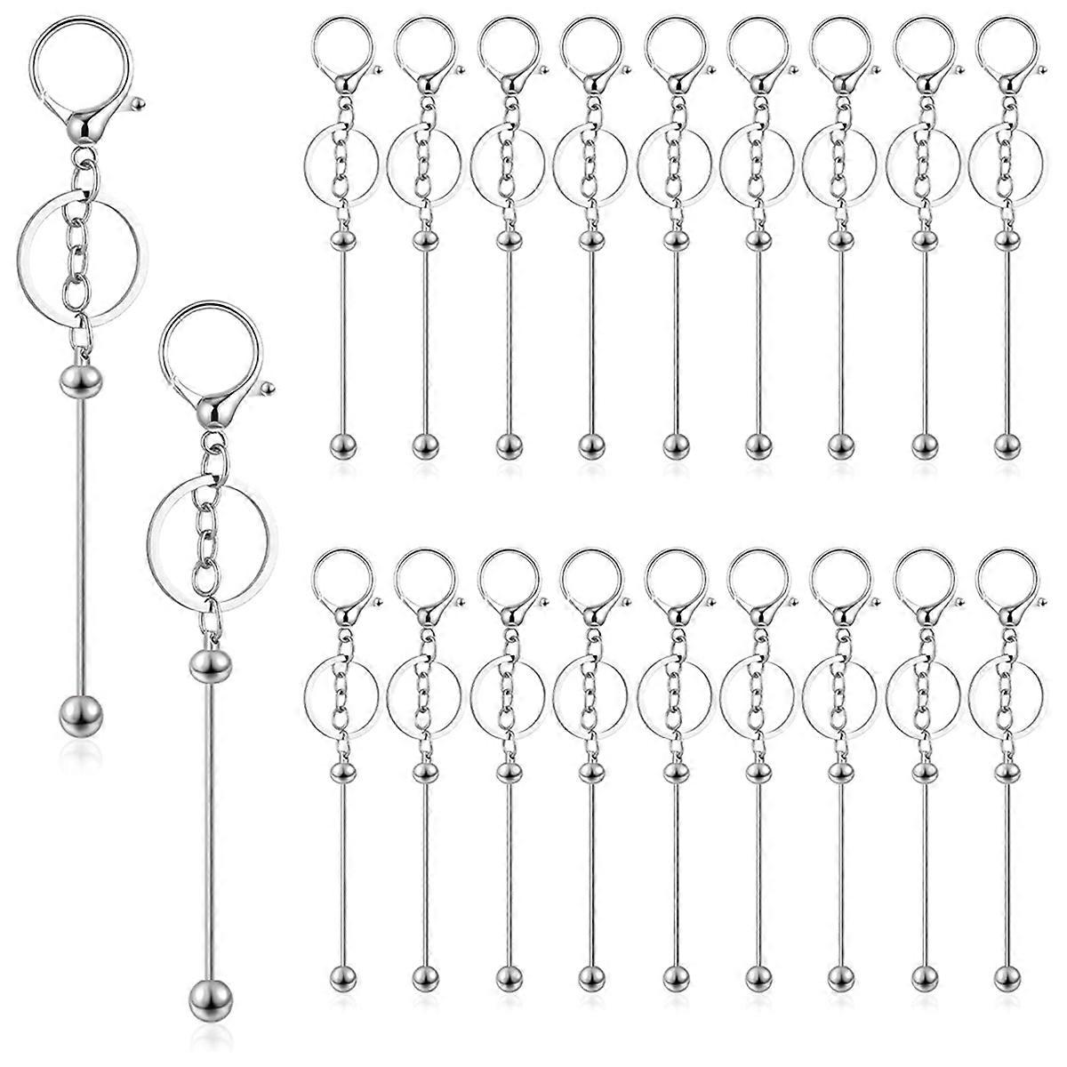20 Pcs Beadable Keychains Bars, Metal Beaded Keychain Bar,