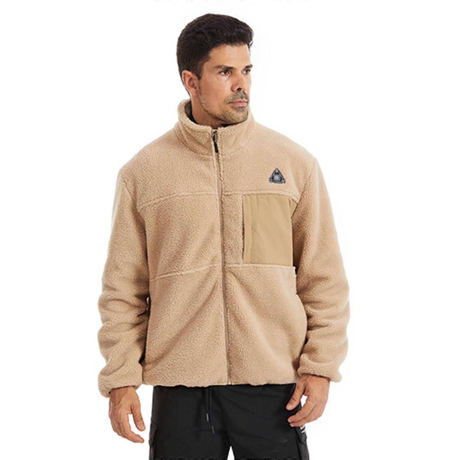 男性女性のための電気加熱フリースジャケット4ゾーン加熱長袖アウターコートアウトドアアクティビティ用ポケット付きカーキXL