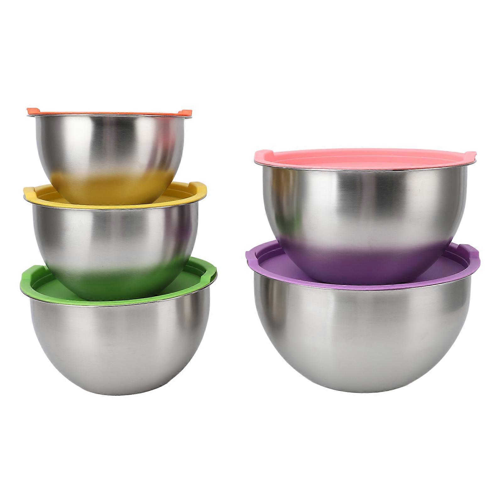 5Pcs Mixing Bowls with Colorful Lids Stainless Steel Nesting Metal Salad Mixing Bowls for Baking Prepping Cooking Serving
